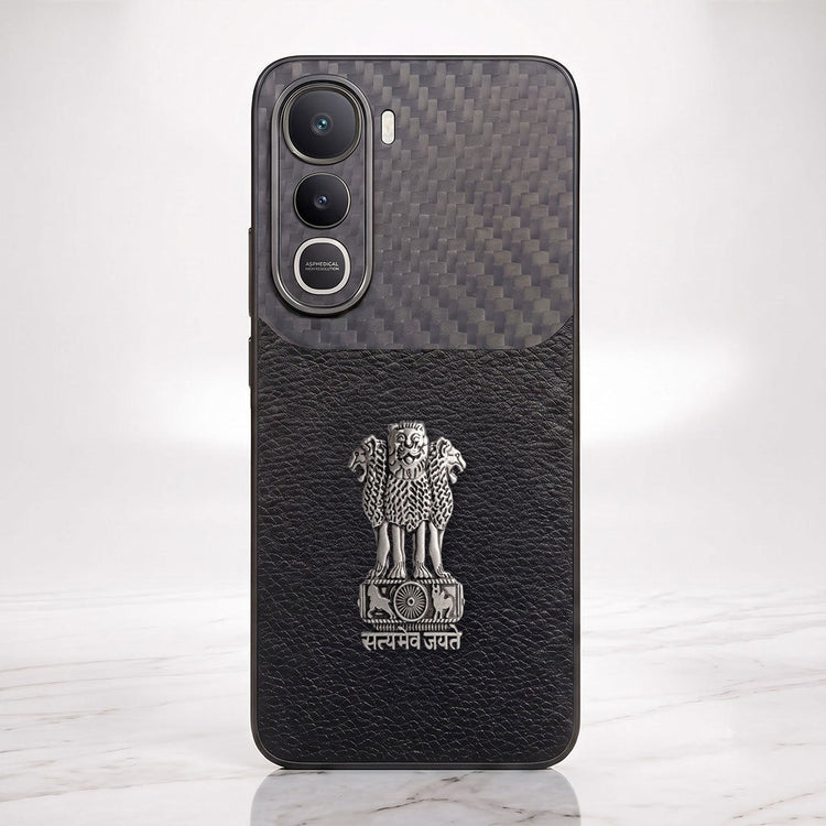 Vivo Y400 Pro 5G Satyamev Jayate Carbon Fiber Leather Hybrid Phone Case