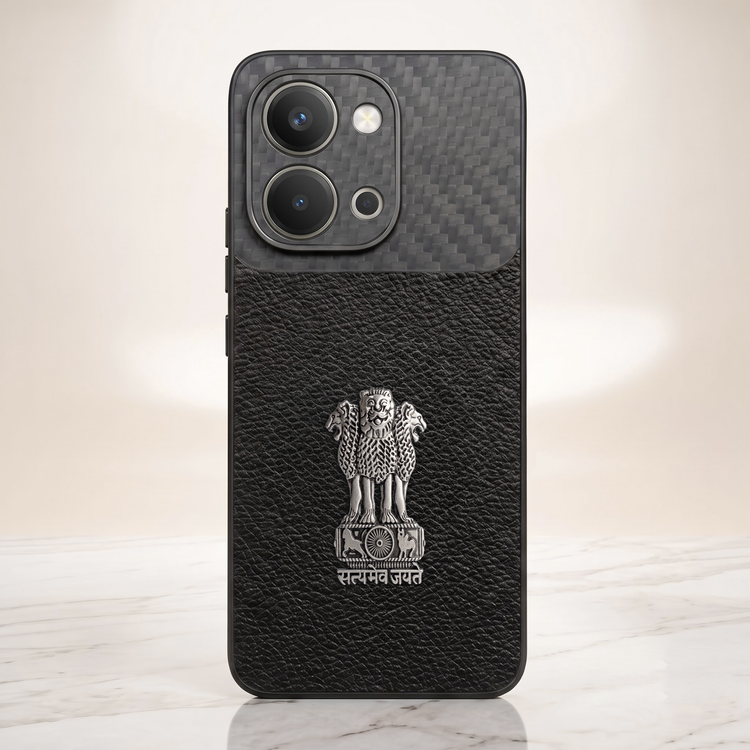 Vivo T5x 5G Satyamev Jayate Carbon Fiber Leather Hybrid Phone Case