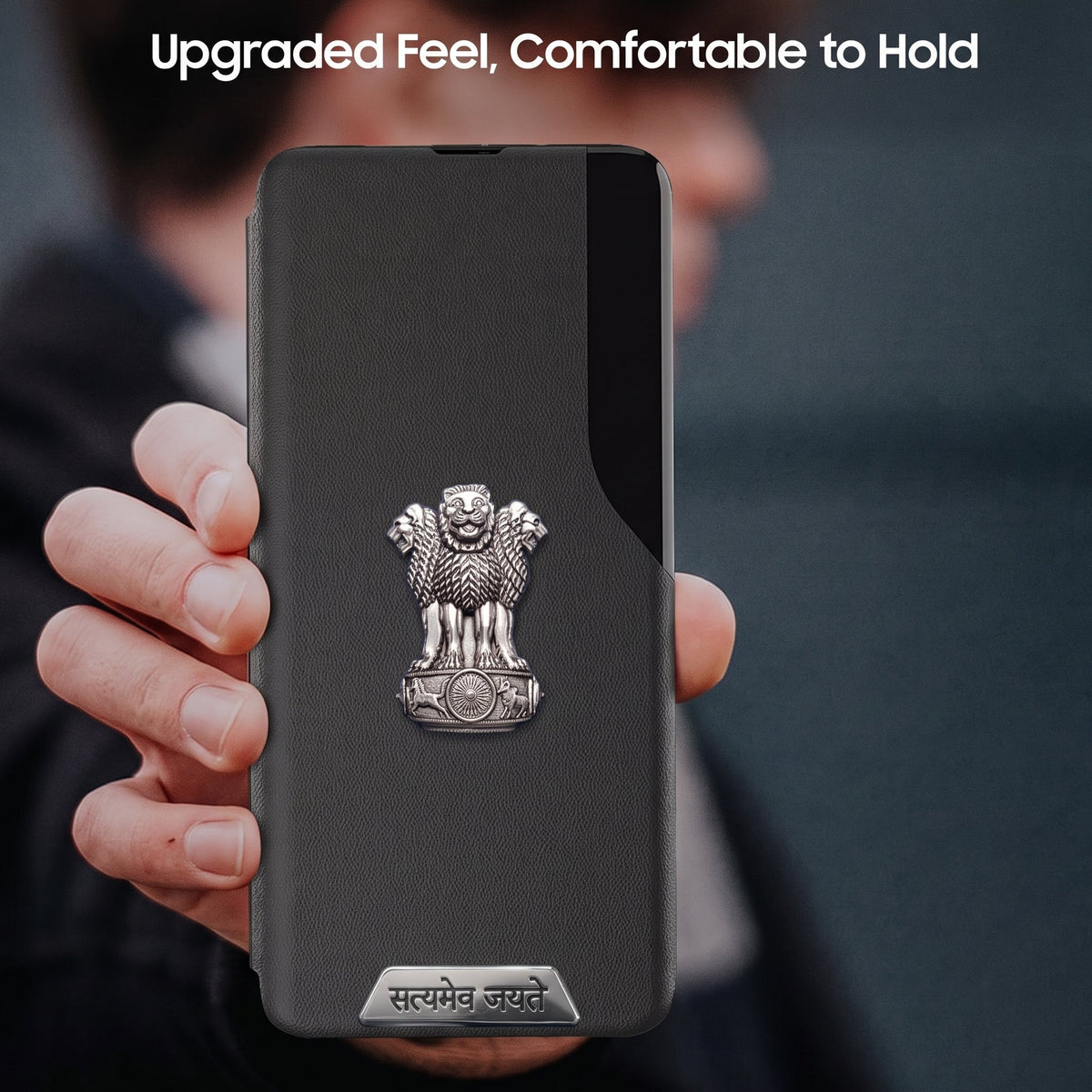 Vivo V40 Pro 5G Metal Satyamev Jayate 2-in-1 Emblem Half-Window Leather Flip Case