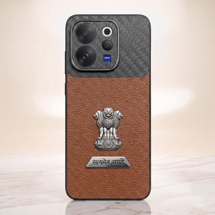 Vivo V70 5G Satyamev Jayate 2-in-1 Emblem Carbon Fiber Leather Phone Case