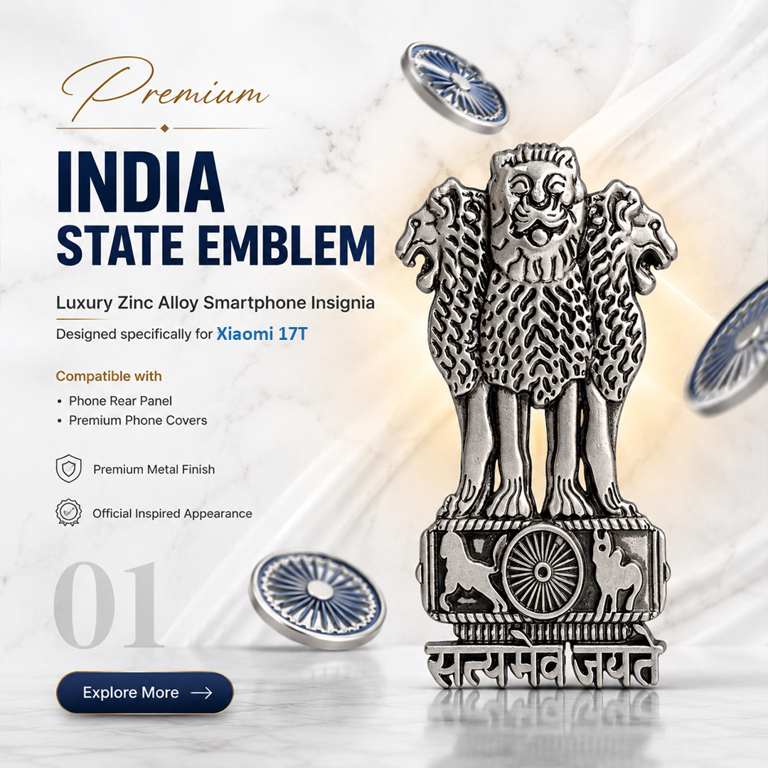 Xiaomi 17T 5G Compatible Satyamev Jayate 3D Metal Emblem Sticker
