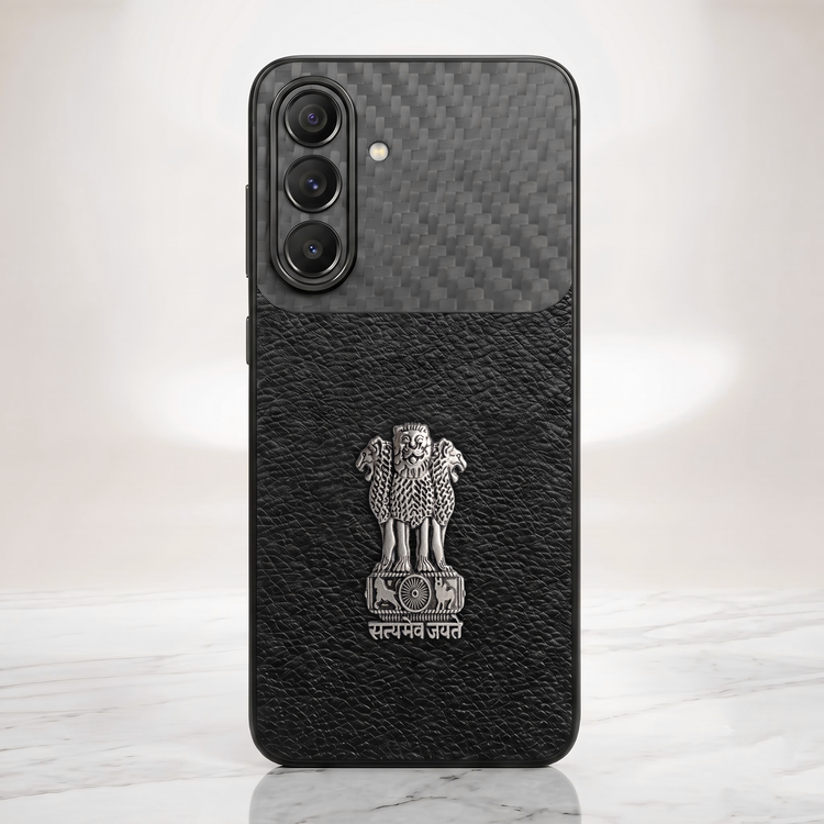 Samsung Galaxy A57 5G Satyamev Jayate Carbon Fiber Leather Hybrid Phone Case