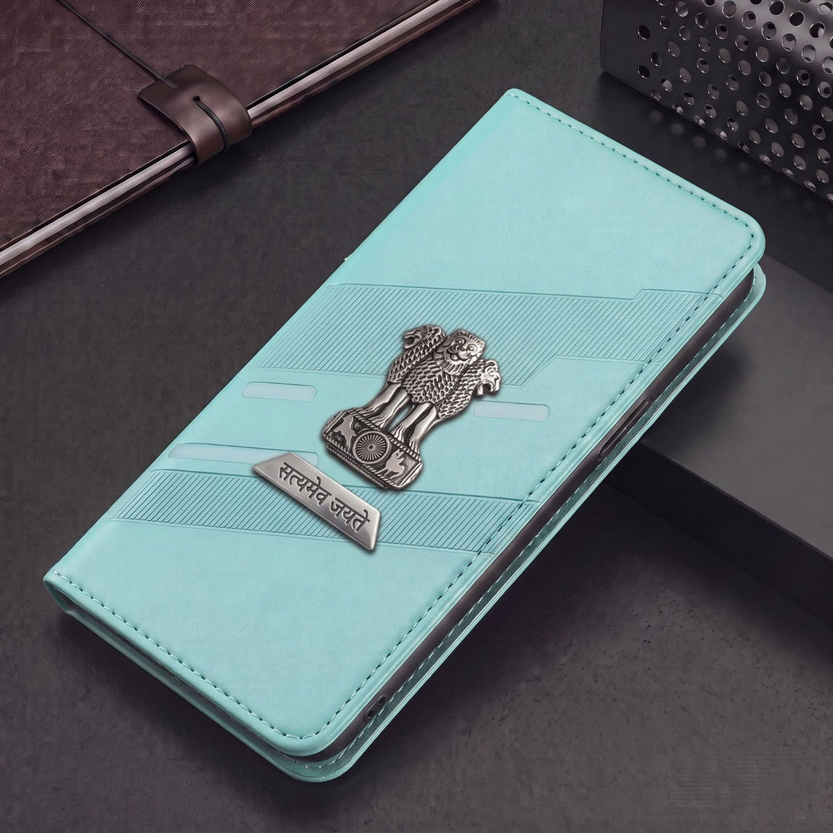Samsung Galaxy A56 5G Metal Satyamev Jayate 2-in-1 Emblem Magnetic Flip Wallet Case