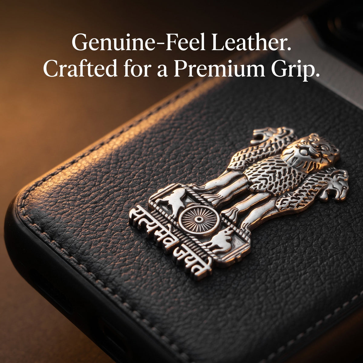 Samsung Galaxy M56 5G Satyamev Jayate 3D Metal Leather Back Case