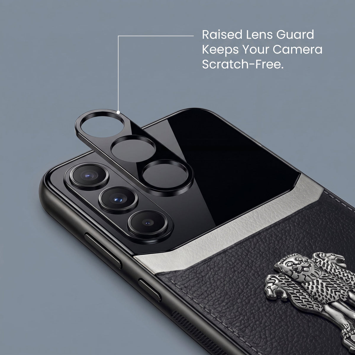 Samsung Galaxy M56 5G Satyamev Jayate 3D Metal Leather Back Case