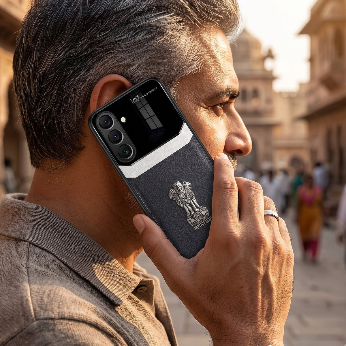 Samsung Galaxy A27 5G Satyamev Jayate 3D Metal Leather Back Case