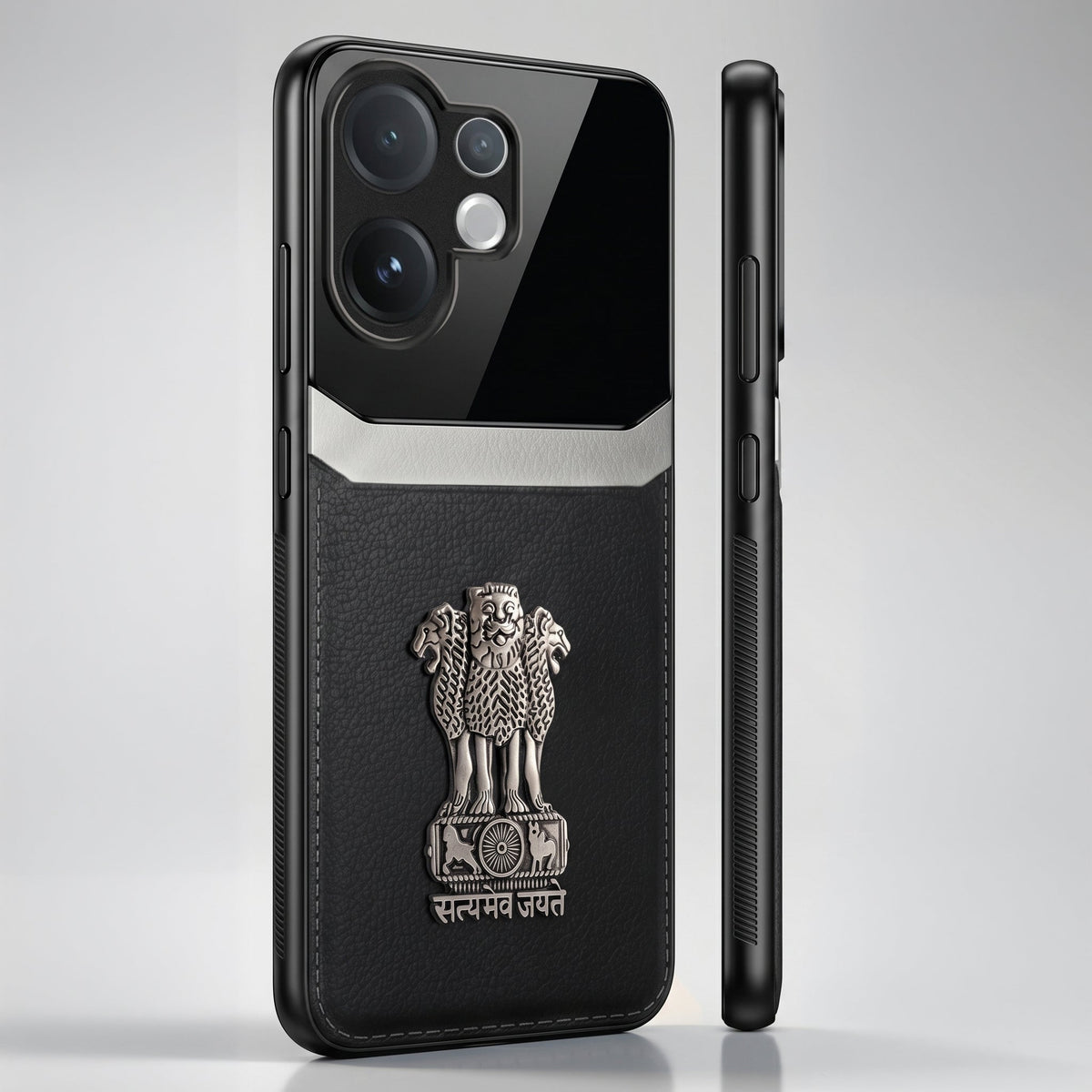 Vivo V60 5G Satyamev Jayate 3D Metal Leather Back Case